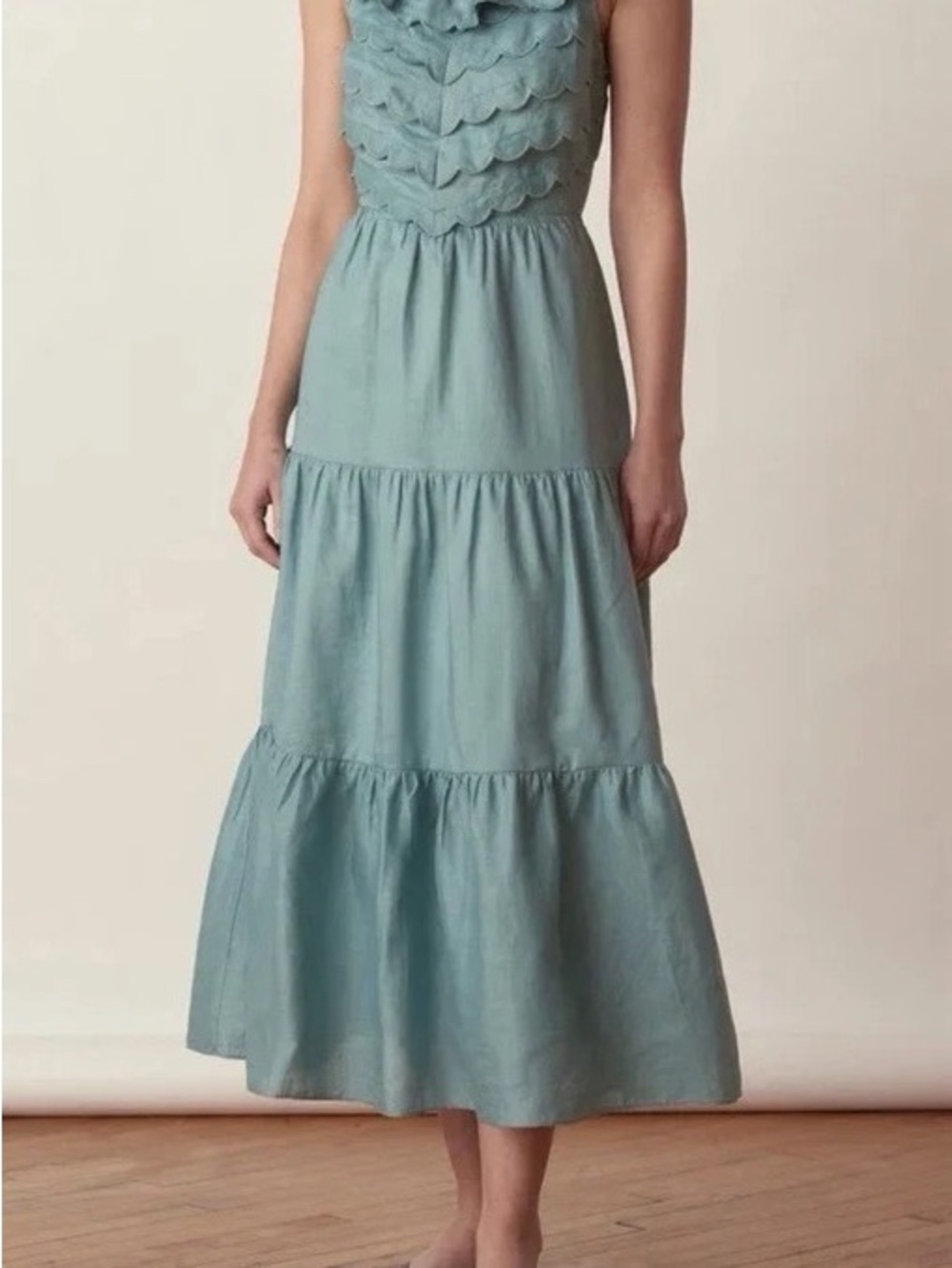 Sea New York Dusty Teal Tiered Maxi Skirt size small
